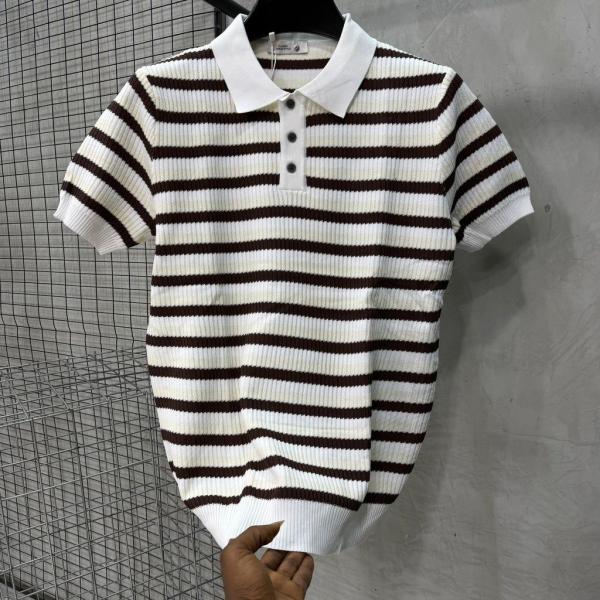 Striped Knit Polo Shirt