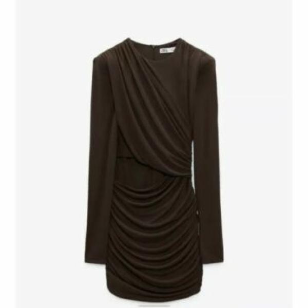 Zara Brown Ruched Cutout Dress