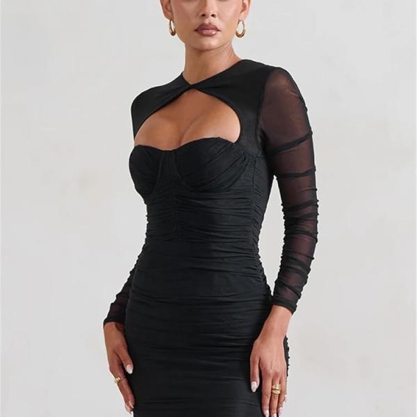Black Mesh Cutout Dress with Sweetheart Bust