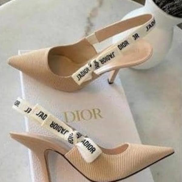 Beige Pointed-Toe Slingback Heels