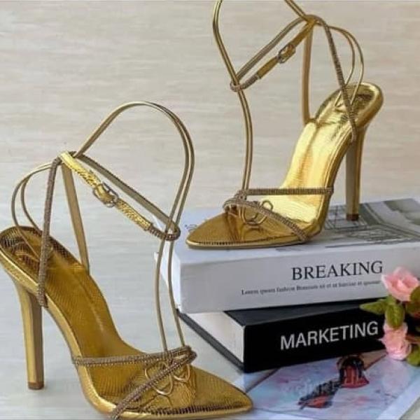Gold Strappy Glam Stiletto Sandals